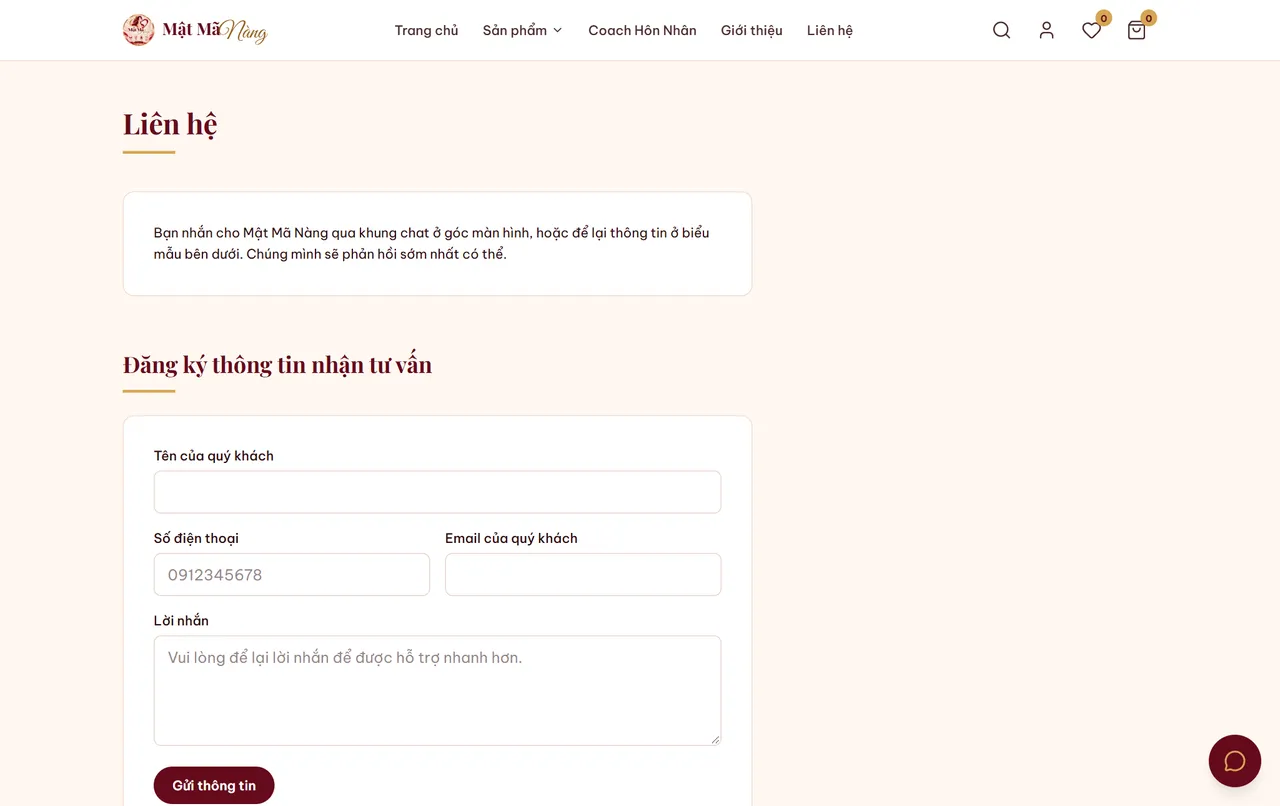 Trang Liên hệ: để lại lời nhắn để shop gọi lại