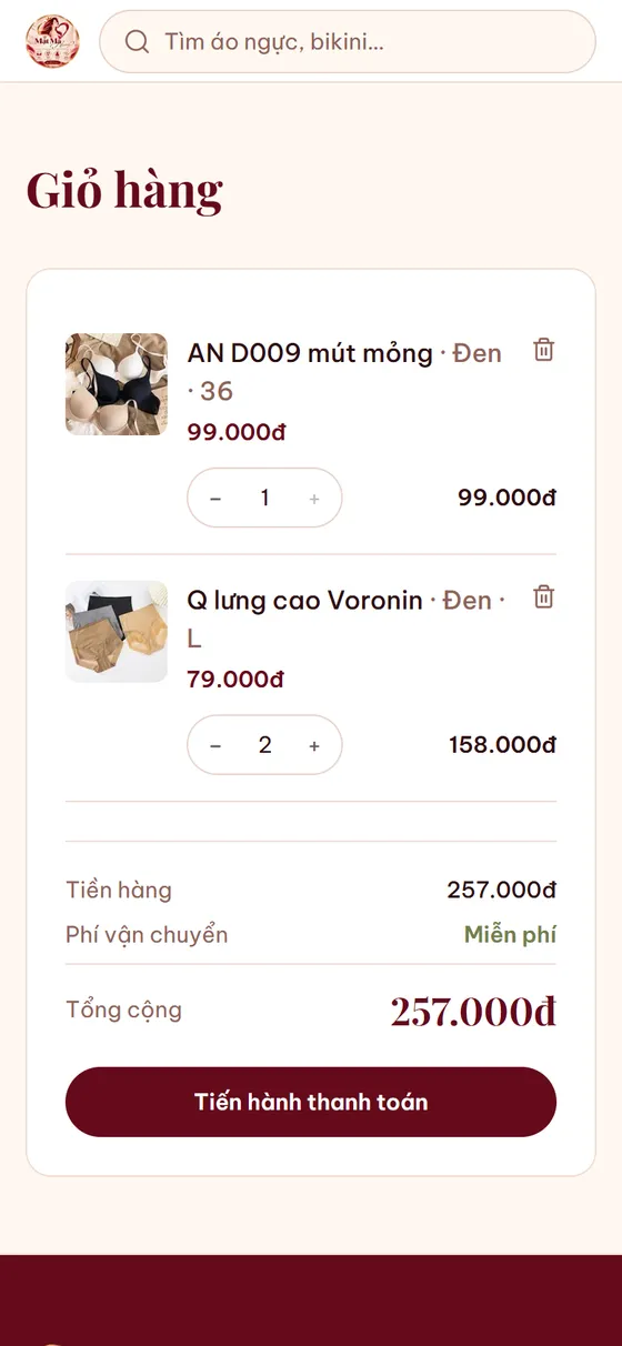 Giỏ hàng trên điện thoại