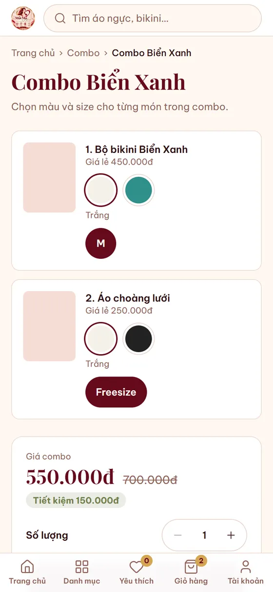 Trang combo trên điện thoại