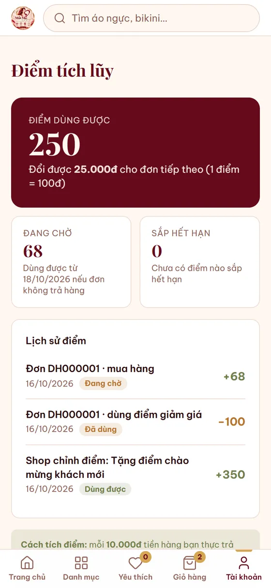 Điểm tích lũy trên điện thoại